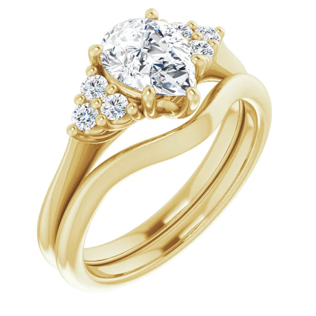 Pear Yellow Gold Accent Style Moissanite Engagement Ring