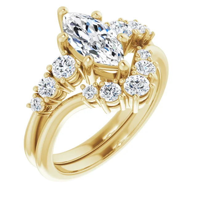 Marquise Yellow Gold Accent Moissanite Engagement Ring