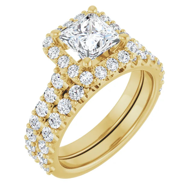 Princess Yellow Gold Halo Moissanite Engagement Ring