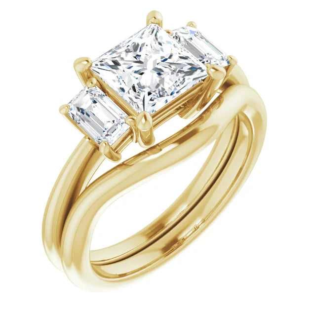 Princess Yellow Gold Tri Stone Moissanite Engagement Ring