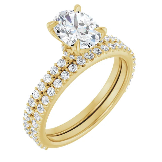 Oval Yellow Gold Pave Moissanite Engagement Ring