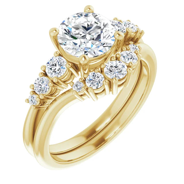 Round Brilliant Yellow Gold Accent Moissanite Engagement Ring
