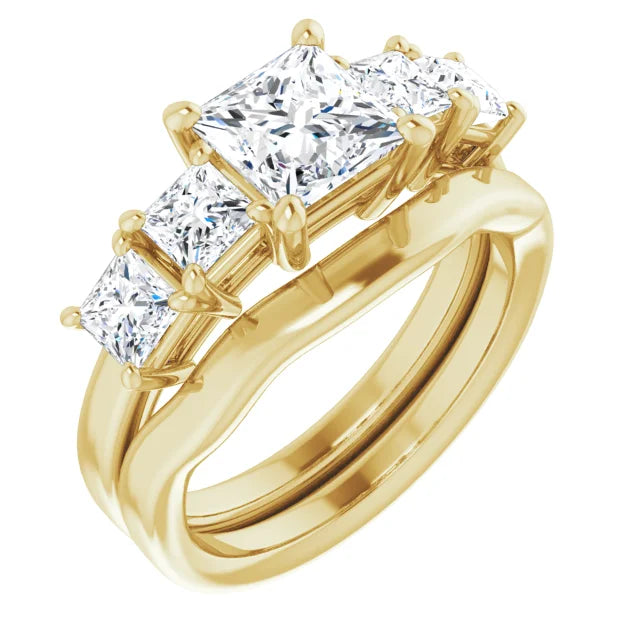 Princess Yellow Gold Accent Moissanite Engagement Ring