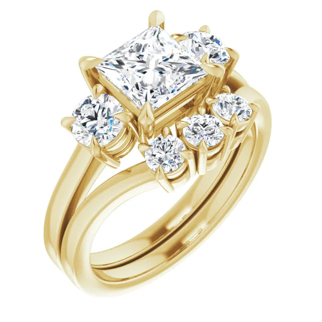 Princess Yellow Gold Tri Stone Moissanite Engagement Ring