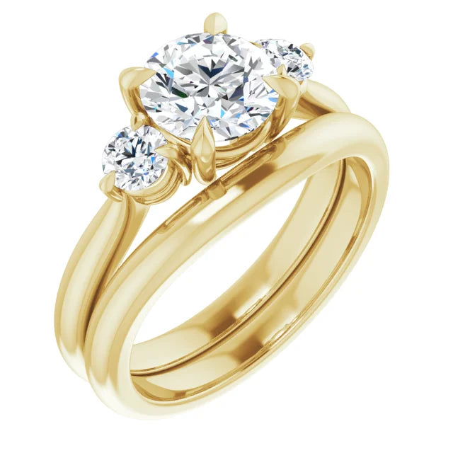 Round Brilliant Yellow Gold Tri Stone Moissanite Engagement Ring