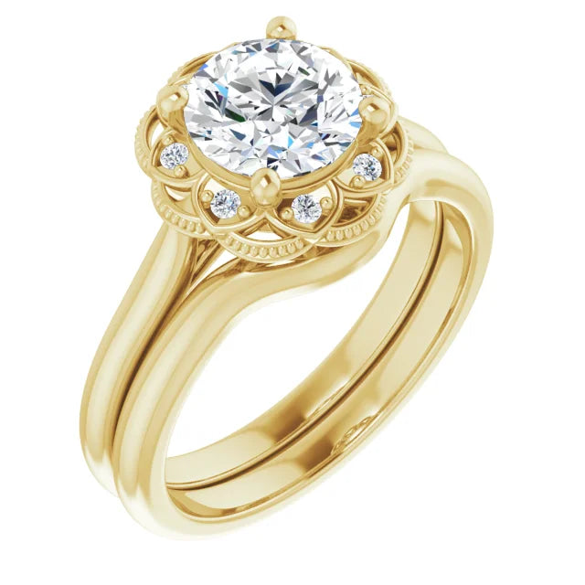Round Brilliant Yellow Gold Halo Moissanite Engagement Ring