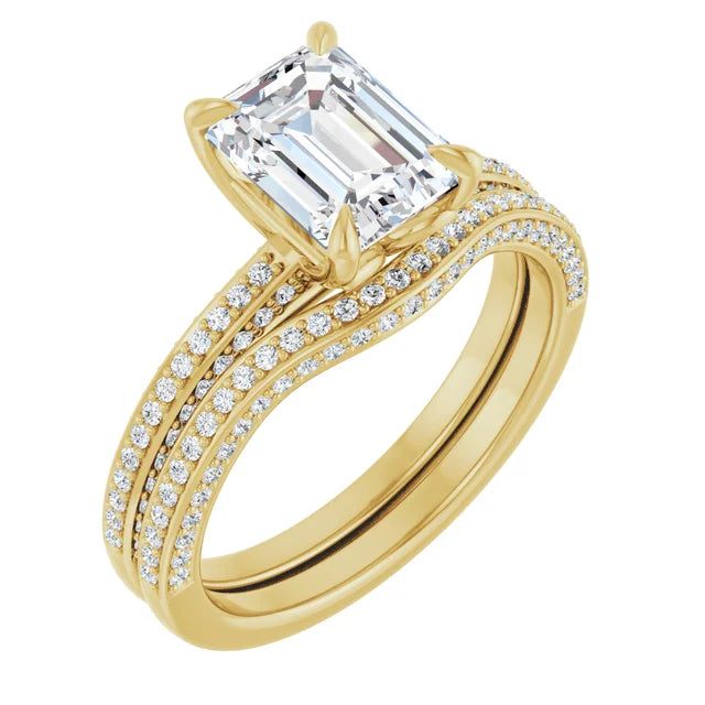 Emerald Yellow Gold Pave Moissanite Engagement Ring