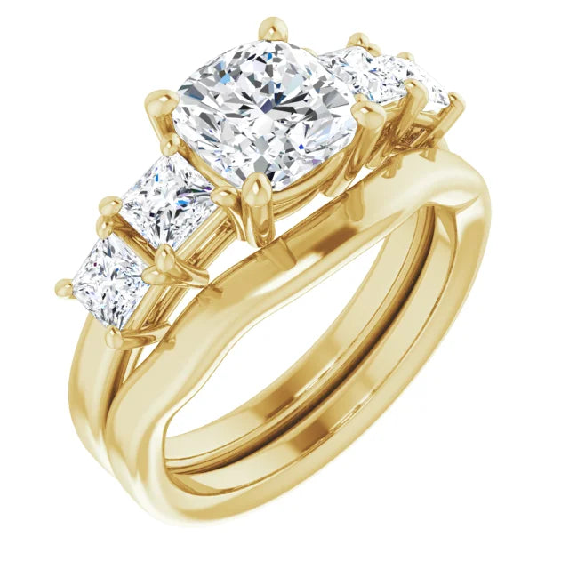 Cushion Yellow Gold Accent Moissanite Engagement Ring
