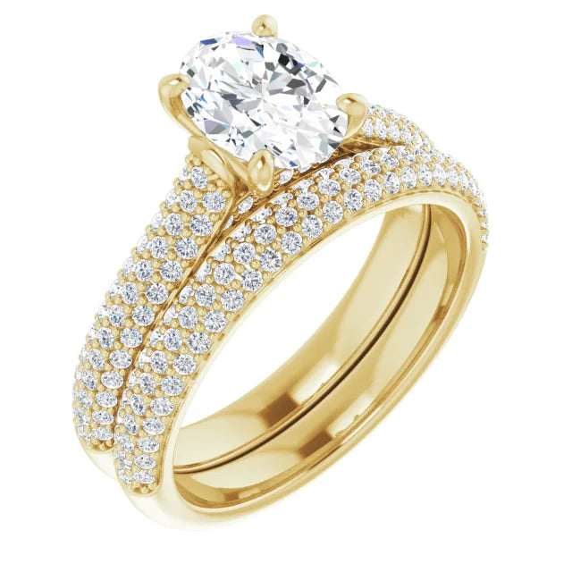 Oval Yellow Gold Pave Moissanite Engagement Ring