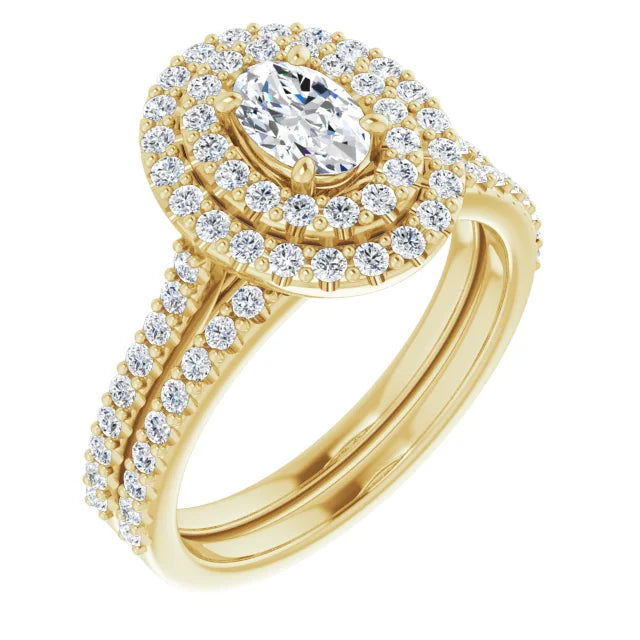 Oval Double Halo Yellow Gold Lab Diamond Engagement Ring