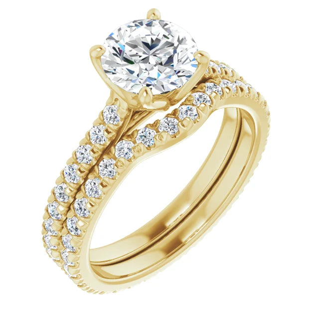 Round Brilliant Yellow Gold Pave Moissanite Engagement Ring