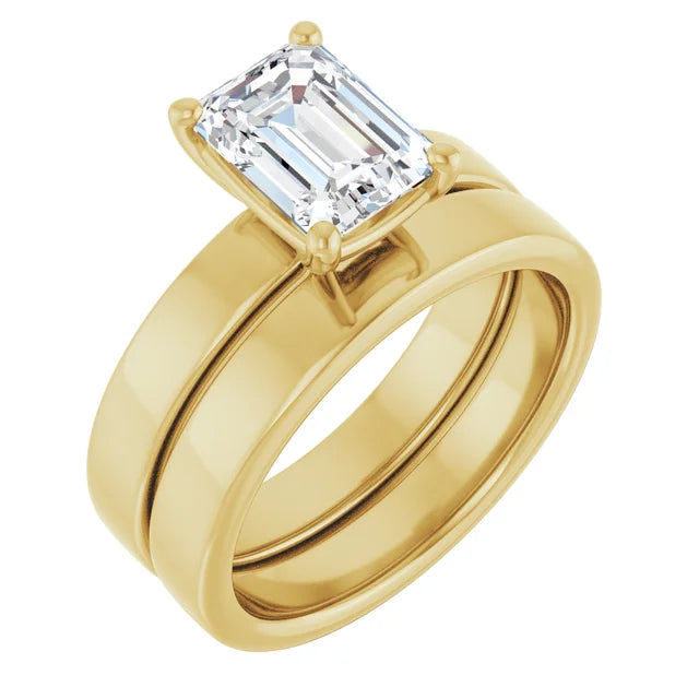 Emerald Wide Band Solitaire Engagement Ring