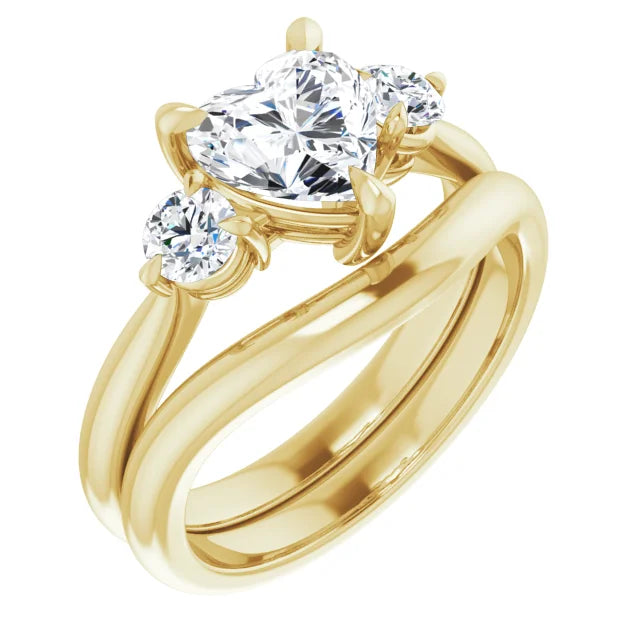 Heart Yellow Gold Tri Stone Moissanite Engagement Ring