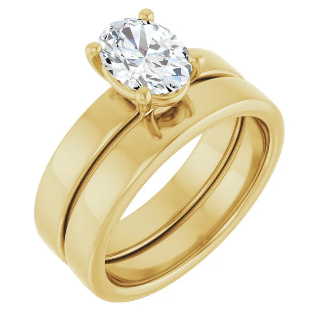 Oval Wide Band Solitaire Engagement Ring