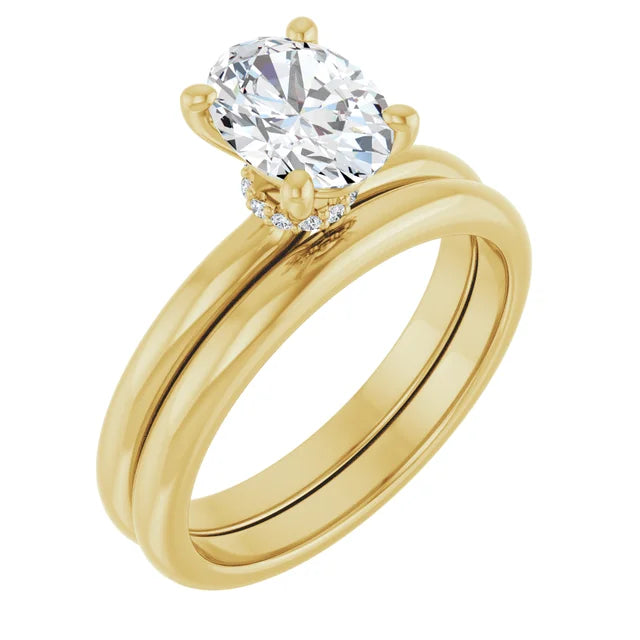 Oval Low Hidden Halo Solitaire Engagement Ring