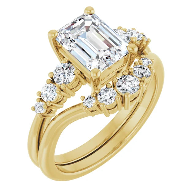 Emerald Yellow Gold Accent Moissanite Engagement Ring