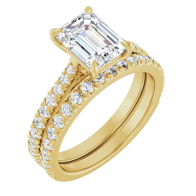 Emerald Yellow Gold Pave Moissanite Engagement Ring