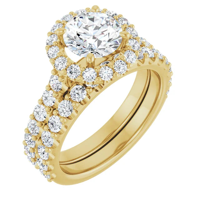 Round Brilliant Yellow Gold Halo Moissanite Engagement Ring