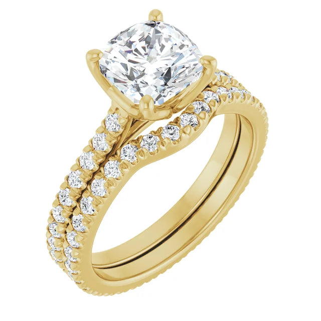 Cushion Yellow Gold Pave Moissanite Engagement Ring