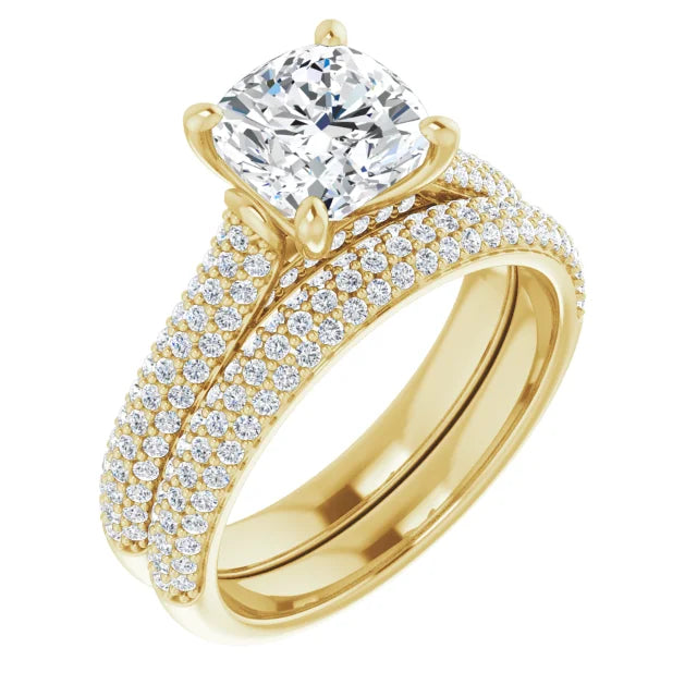 Asscher Yellow Gold Pave Moissanite Engagement Ring