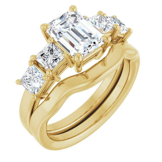 Emerald Yellow Gold Accent Moissanite Engagement Ring