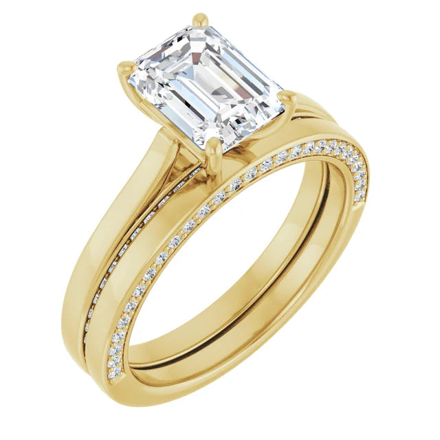 Emerald Yellow Gold Solitaire Moissanite Engagement Ring
