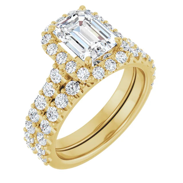Emerald Yellow Gold Halo Moissanite Engagement Ring