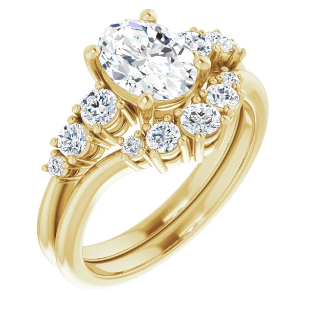 Oval Yellow Gold Accent Moissanite Engagement Ring
