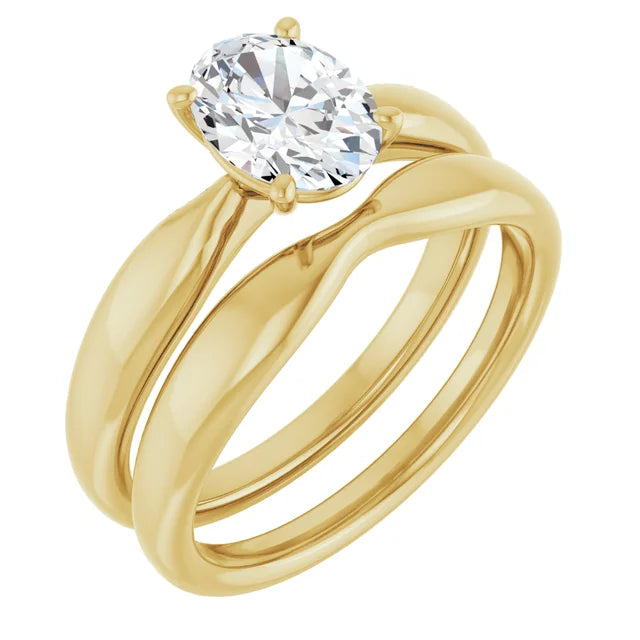 Oval Yellow Gold Solitaire Moissanite Engagement Ring