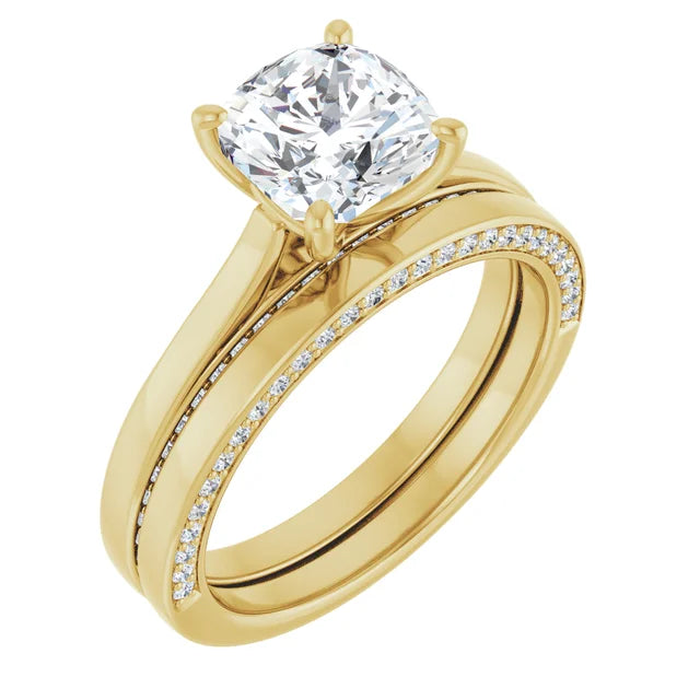 Cushion Solitaire & Hidden Diamond Band Engagement Ring