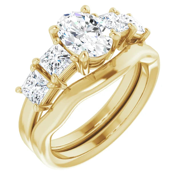 Oval Yellow Gold Accent Moissanite Engagement Ring
