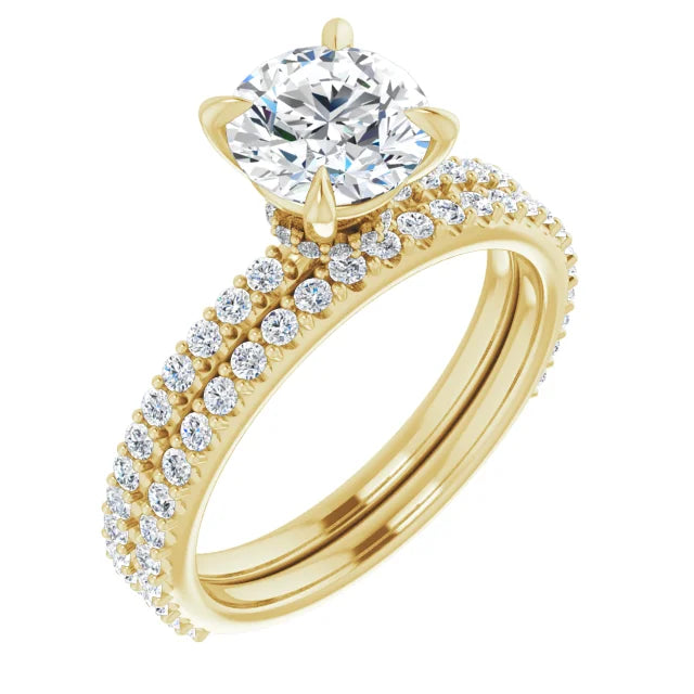 Round Brilliant Yellow Gold Pave Moissanite Engagement Ring