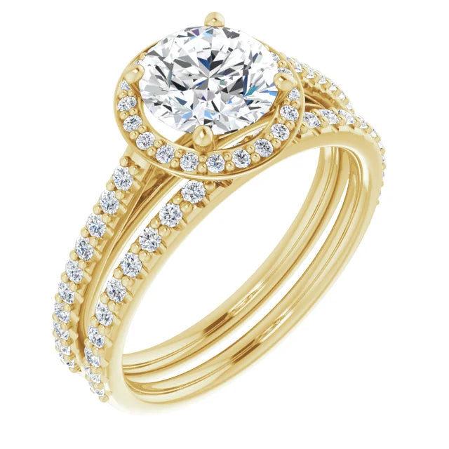 Round Brilliant Yellow Gold Halo Moissanite Engagement Ring