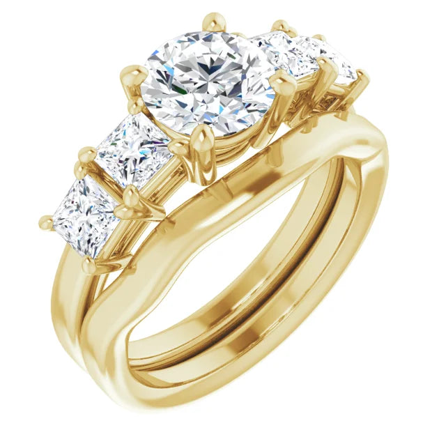 Round Brilliant Yellow Gold Accent Moissanite Engagement Ring