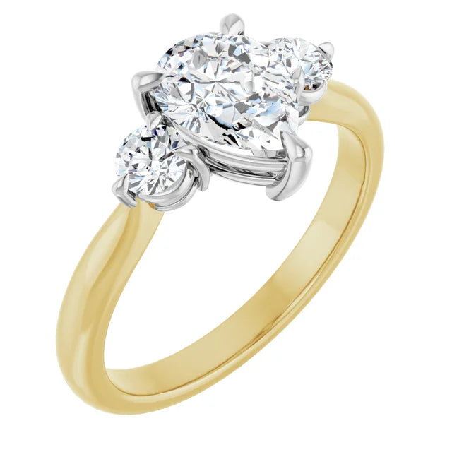 Pear White & Yellow Gold Tri Stone Moissanite Engagement Ring