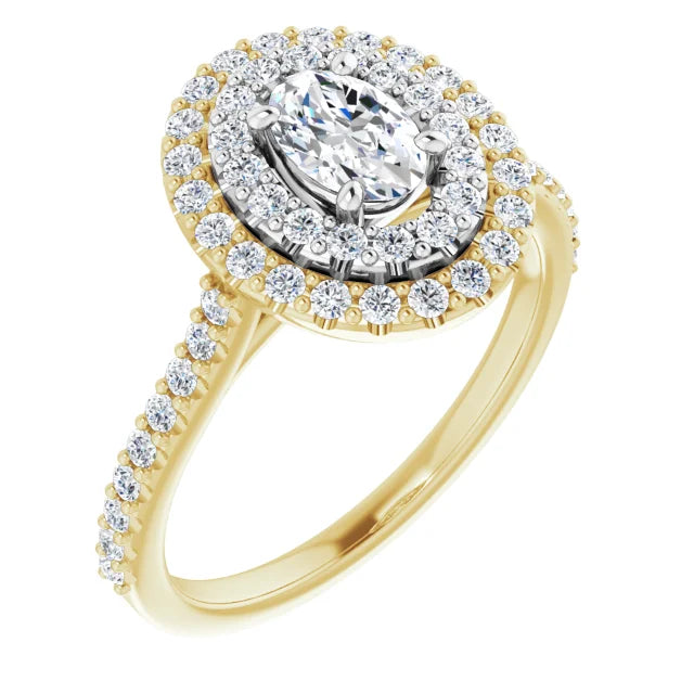 Oval Double Halo White & Yellow Gold Lab Diamond Engagement Ring
