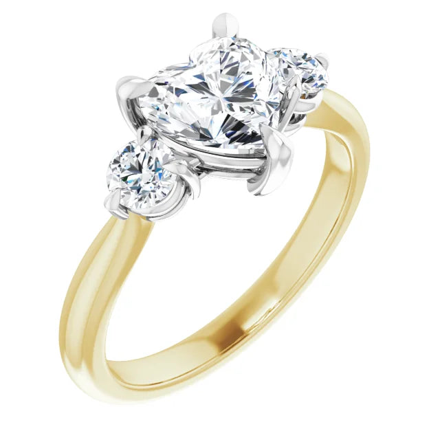 Heart White & Yellow Gold Tri Stone Moissanite Engagement Ring