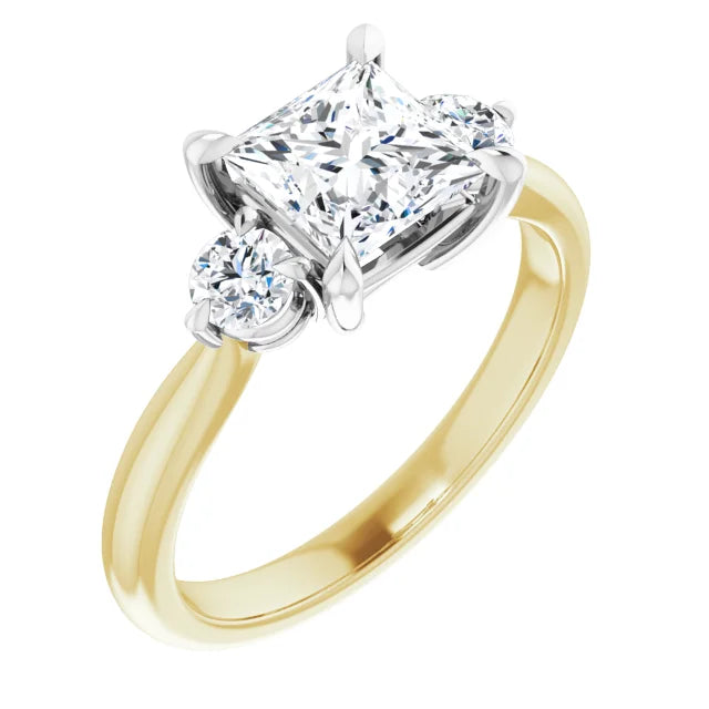 Princess White & Yellow Gold Tri Stone Moissanite Engagement Ring