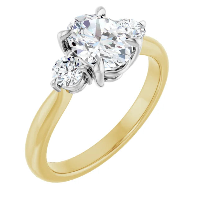 Oval White & Yellow Gold Tri Stone Moissanite Engagement Ring