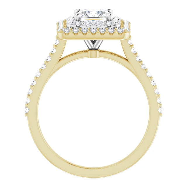 Princess Double Halo White & Yellow Gold Moissanite Engagement Ring