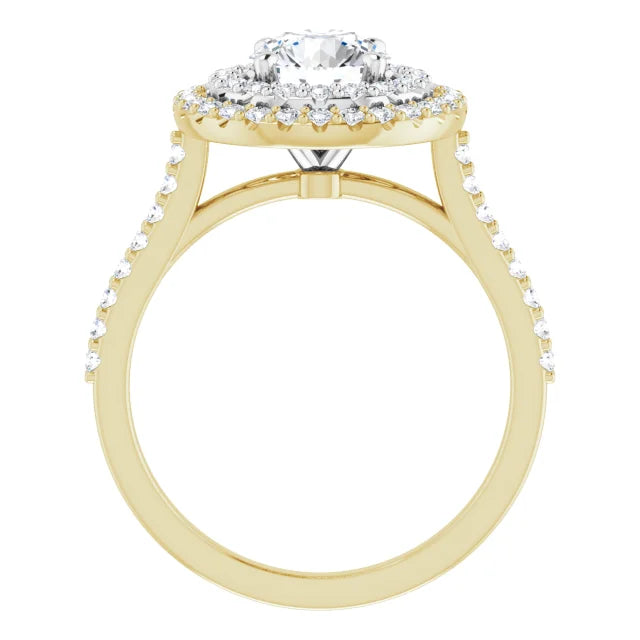 Round Brilliant Double Halo White & Yellow Gold Moissanite Engagement Ring