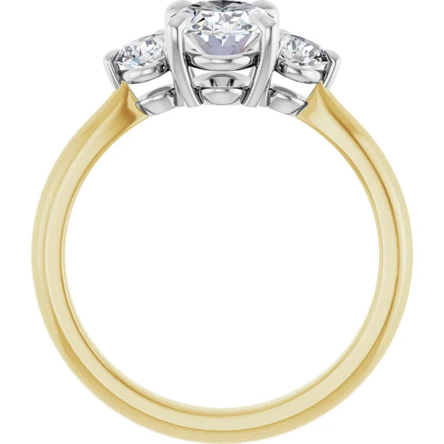 Oval White & Yellow Gold Tri Stone Moissanite Engagement Ring