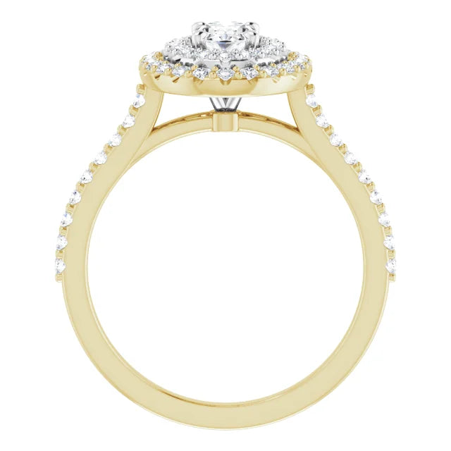Oval Double Halo White & Yellow Gold Lab Diamond Engagement Ring