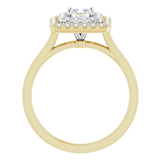 Princess White & Yellow Gold Double Halo Solitaire Moissanite Engagement Ring