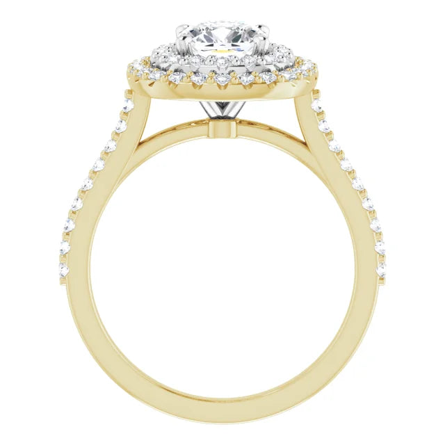 Cushion Double Halo White & Yellow Gold Moissanite Engagement Ring