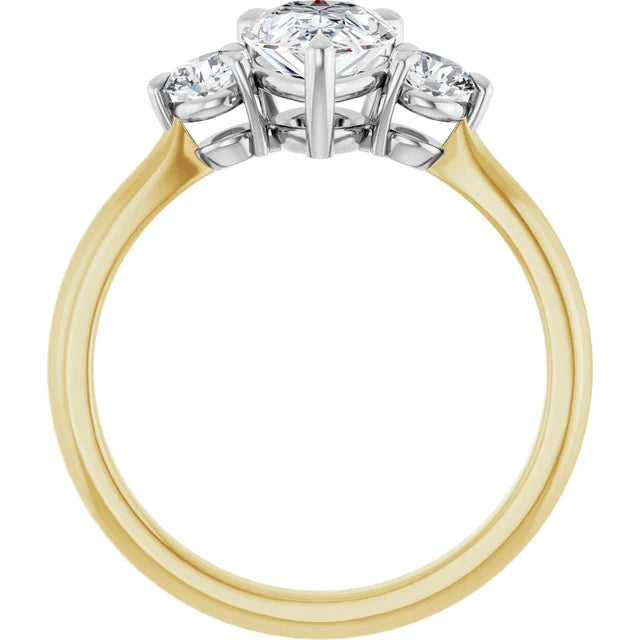 Pear White & Yellow Gold Tri Stone Moissanite Engagement Ring