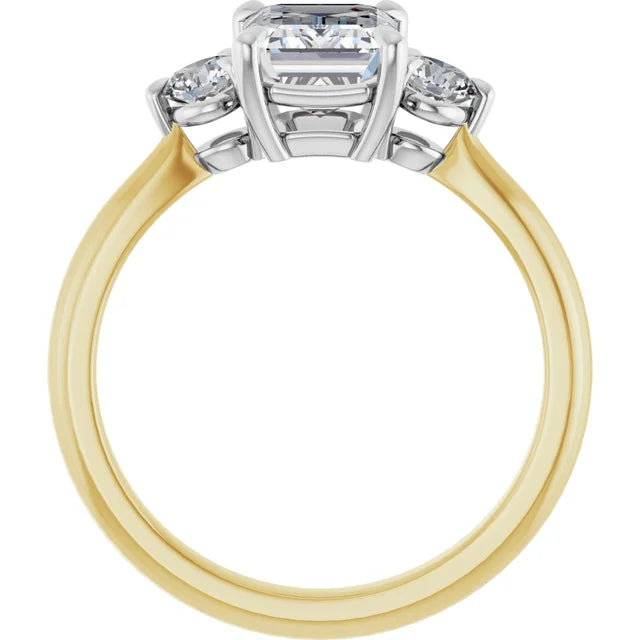 Emerald White & Yellow Gold Tri Stone Moissanite Engagement Ring