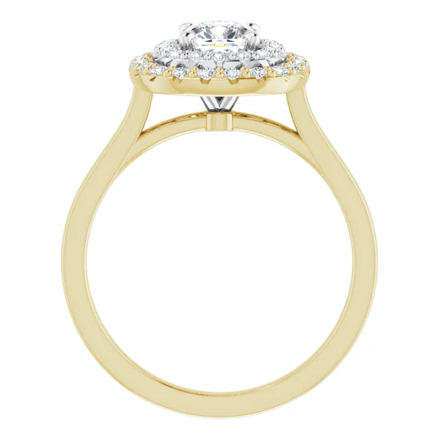 Cushion White & Yellow Gold Double Halo Solitaire Moissanite Engagement Ring