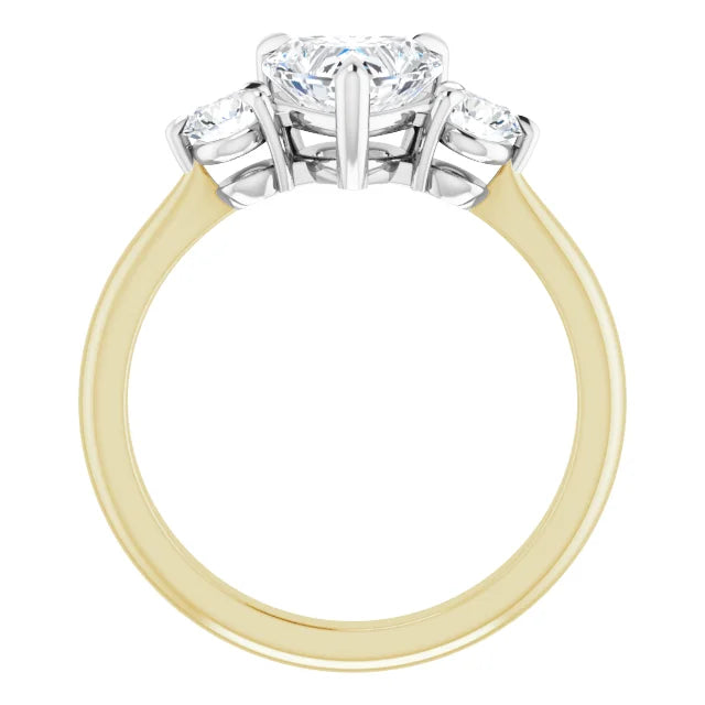 Heart White & Yellow Gold Tri Stone Moissanite Engagement Ring