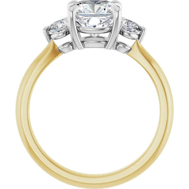 Cushion White & Yellow Gold Tri Stone Moissanite Engagement Ring